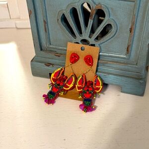 Boho Women’s Multi-Color Red Beaded Lobster Post Style Earrings / Brand NWOT